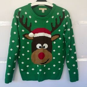 Love By Design Green Winter Holiday Rudolph Reindeer Ugly Sweater Small